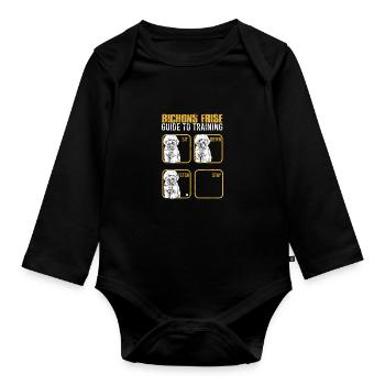 Bichon frise guide to training Sit down Fetch - Organic Longsleeve Baby Bodysuit - black - Front
