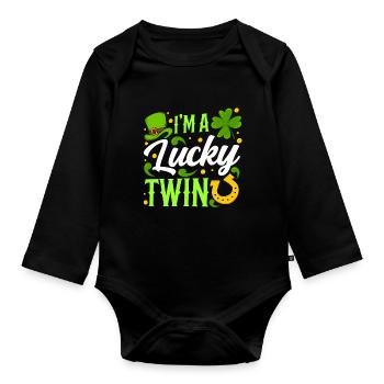 I am a happy twin Ireland Irish - Organic Longsleeve Baby Bodysuit - black - Front