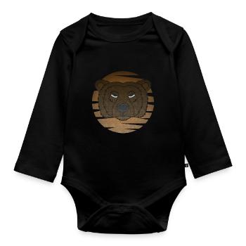 Grizzly Bear Motif Portrait Lune avec Ours - Body Bébé bio manches longues - noir - Devant