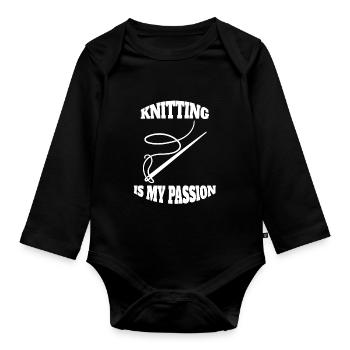 Knitting Seamstress Sewing Gift Crochet - Organic Longsleeve Baby Bodysuit - black - Front