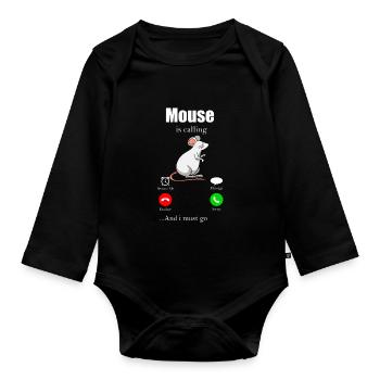 Maus Geschenk Mäuschen Kinder Herren Mouse Rat - Baby Bio-Langarm-Body - Schwarz - Vorne