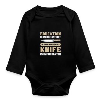 L’éducation est importante pour la chasse aux collectionneurs de couteaux - Body Bébé bio manches longues - noir - Devant