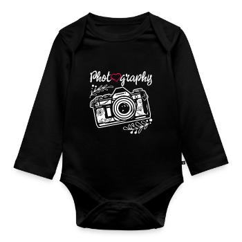 Photography Camera Lens Watercolor - Baby Bio-Langarm-Body - Schwarz - Vorne