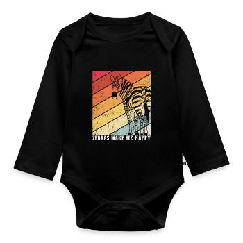Vintage Zebras machen mich glücklich Zebra Spruch - Baby Bio-Langarm-Body - Schwarz - Vorne