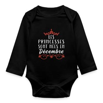 les princesses sont nées en décembre - Body Bébé bio manches longues - noir - Devant