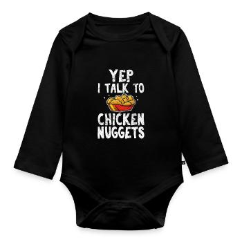Oui, je parle à des pépites de poulet drôles de pépites de poulet - Body Bébé bio manches longues - noir - Devant