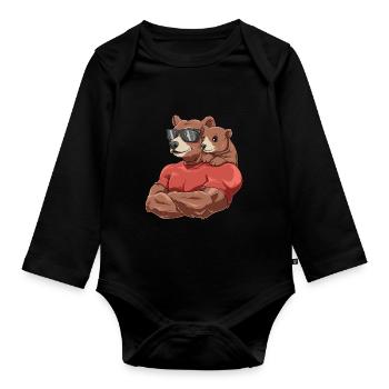 Starker Bär mit Baby Bär für einen Bären - Baby Bio-Langarm-Body - Schwarz - Vorne