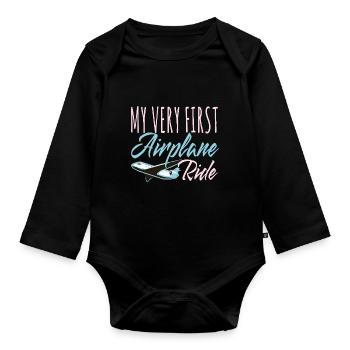 My Very First Airplane Ride Flugzeug - Organic Longsleeve Baby Bodysuit - black - Front