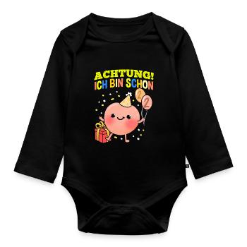 Achtung Ich Bin Schon 2 Geburtstag Pfirsich - Baby Bio-Langarm-Body - Schwarz - Vorne