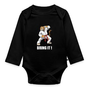 Lustiger Karate Tiger - Karate Japanische - Baby Bio-Langarm-Body - Schwarz - Vorne