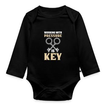Working With Pressure Is Key Locksmith - Baby Bio-Langarm-Body - Schwarz - Vorne