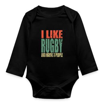Rugby Spruch lustig - Baby Bio-Langarm-Body - Schwarz - Vorne