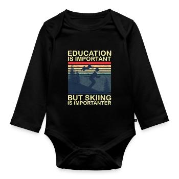 L’éducation est importante, mais le ski est plus important - Body Bébé bio manches longues - noir - Devant