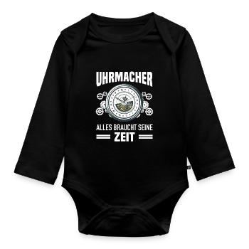 Uhrmacher Uhrmeister Uhren Sammler Geschenk - Baby Bio-Langarm-Body - Schwarz - Vorne