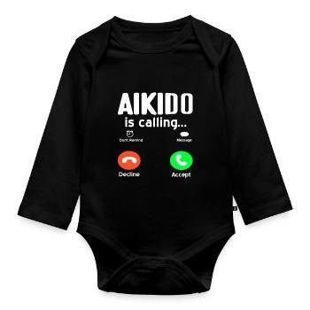 L’Aïkido appelle drôle le T-Shirt d’Aïkido Présent - Body Bébé bio manches longues - noir - Devant