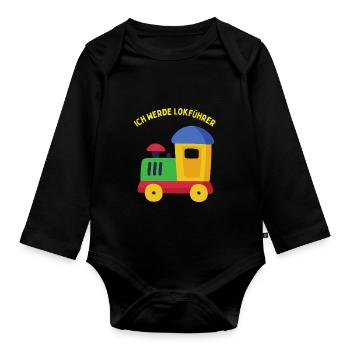 Ich werde Lokführer. Kindergeburtstag - Baby Bio-Langarm-Body - Schwarz - Vorne