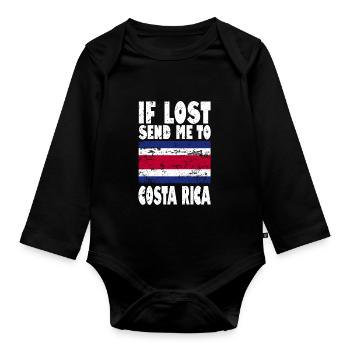 Costa Rica Flag Saying - Organic Longsleeve Baby Bodysuit - black - Front