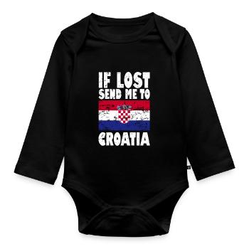 Croatia Flag Saying - Organic Longsleeve Baby Bodysuit - black - Front