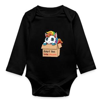 Adoptieren Sie dieses Baby-Einhorn - Super süßes - Baby Bio-Langarm-Body - Schwarz - Vorne