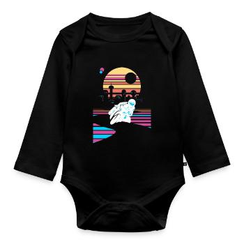 Motocycliste Cyclomoteur Vaporwave Moto - Body Bébé bio manches longues - noir - Devant