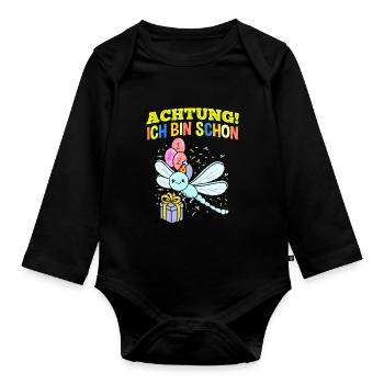 Achtung Ich Bin Schon 2 Geburtstag Libelle - Baby Bio-Langarm-Body - Schwarz - Vorne