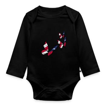 Drapeau papillon portoricain - Body Bébé bio manches longues - noir - Devant
