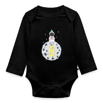 9th Birthday Space Birthday Party - Organic Longsleeve Baby Bodysuit - black - Front