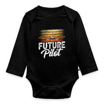 Future Pilot Small Aircraft Jet Light Aircraft - Organic Longsleeve Baby Bodysuit - black - Front