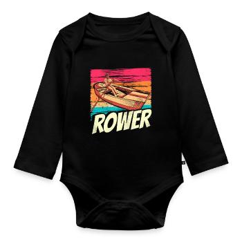 Rowing Rowing Boat Rowing Rowing Rowing Rowing - Organic Longsleeve Baby Bodysuit - black - Front