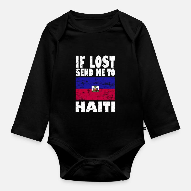 Slogan du drapeau d’Haïti - Body Bébé bio manches longues - noir