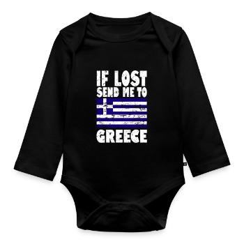 Greece Flag Saying - Organic Longsleeve Baby Bodysuit - black - Front