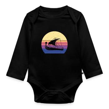 Viking Ship - Organic Longsleeve Baby Bodysuit - black - Front