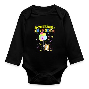 Achtung Ich Bin Schon 1 Geburtstag Corgi - Baby Bio-Langarm-Body - Schwarz - Vorne