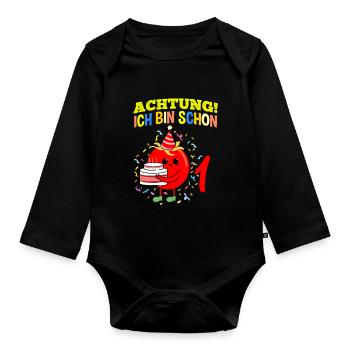 Achtung Ich Bin Schon 1 Geburtstag Tomate - Baby Bio-Langarm-Body - Schwarz - Vorne