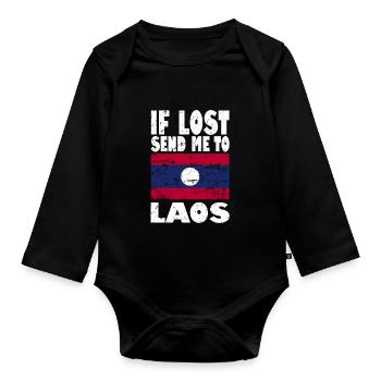 Laos Flagge Spruch - Baby Bio-Langarm-Body - Schwarz - Vorne