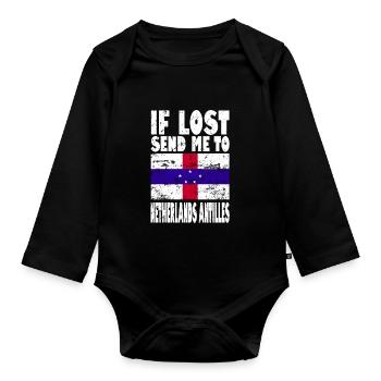 Netherlands Antilles Flag Saying - Organic Longsleeve Baby Bodysuit - black - Front
