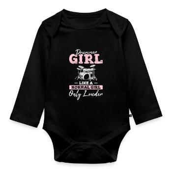 Drummer Girl Funny Drummer Percussion Drums Band M - Baby Bio-Langarm-Body - Schwarz - Vorne
