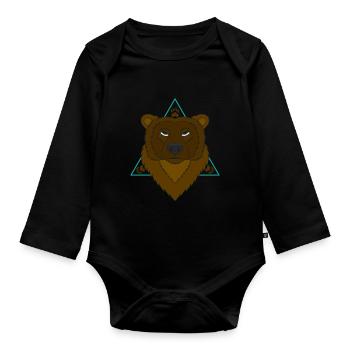 Grizzly Bear Motif Portrait avec ours - Body Bébé bio manches longues - noir - Devant