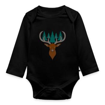 Red deer antlers with deer antlers - Organic Longsleeve Baby Bodysuit - black - Front