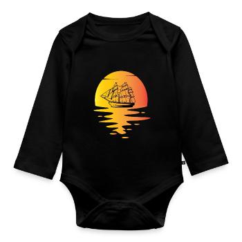 Vintage Segelschiff - Baby Bio-Langarm-Body - Schwarz - Vorne
