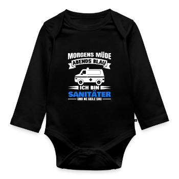 Morgens Müde Abends Blau Sanitäter - Baby Bio-Langarm-Body - Schwarz - Vorne