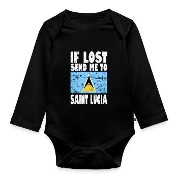 Saint Lucia Flag Saying - Organic Longsleeve Baby Bodysuit - black - Front
