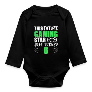 Joueur Gamer Gaming Drôle Dire 6ème Anniversaire - Body Bébé bio manches longues - noir - Devant