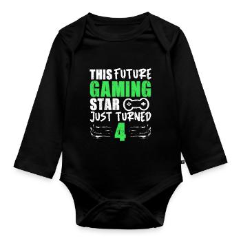 Joueur Gamer Gaming Drôle Dire 4ème Anniversaire - Body Bébé bio manches longues - noir - Devant