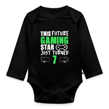 Joueur Gamer Gaming Drôle Dire 7ème Anniversaire - Body Bébé bio manches longues - noir - Devant
