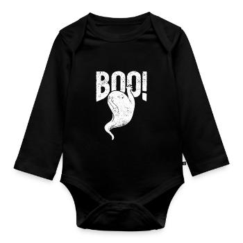 Boo Cute Ghost Saying Ghosts Spooky Halloween - Baby Bio-Langarm-Body - Schwarz - Vorne
