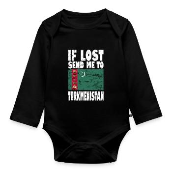 Turkmenistan Flag Saying - Organic Longsleeve Baby Bodysuit - black - Front