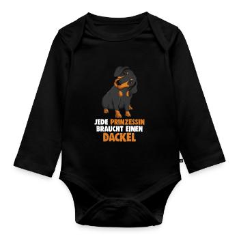 Dackel Mädchen Dachshund Teckel Frauen Kinder - Baby Bio-Langarm-Body - Schwarz - Vorne