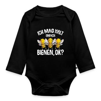 Ich mag halt Bienen Kinder Mädchen Damen Biene - Baby Bio-Langarm-Body - Schwarz - Vorne
