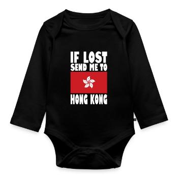Hong Kong Flagge Spruch - Baby Bio-Langarm-Body - Schwarz - Vorne